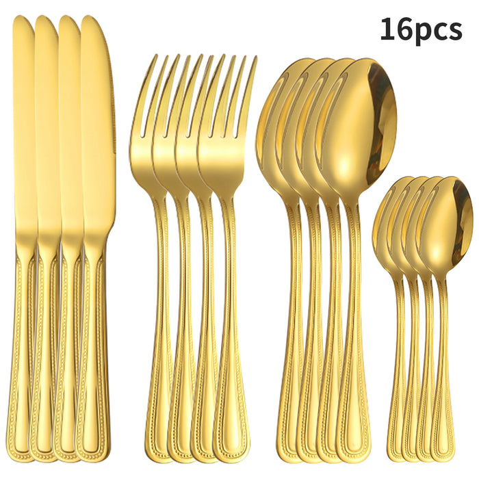 4 / 6 / 16 / 24 Piece Stainless Steel Gold Tableware Set