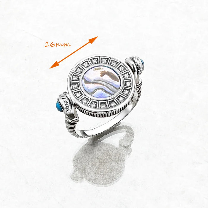 925 Sterling Silver Abalone Shell Ring Rotatable Europe Style