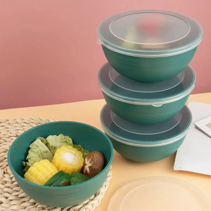 2 / 4 / 6 Piece Reusable Dark Green Plastic Bowls With Lids
