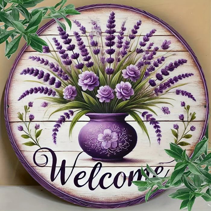 Rustic Lavender Wreath Metal Sign Floral Wall Art For Porch & Bedroom