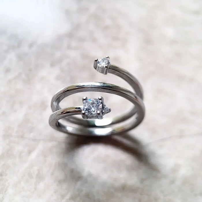 925 Sterling Silver Europe Open Ring With White Stones Women