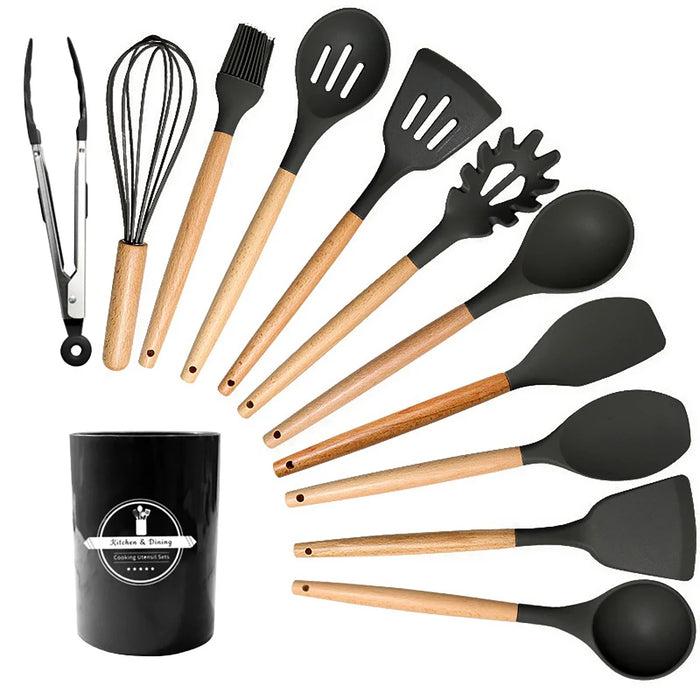 12 Piece Non Stick Silicone Utensil Set For Cooking Heat Resistant Kitchen Tools