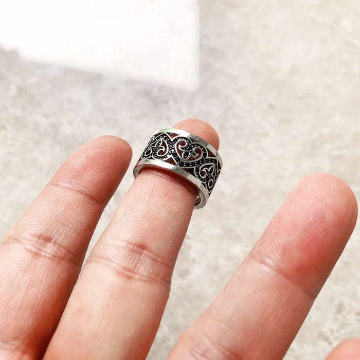925 Sterling Silver Vintage Black Hearts Band Ring Women