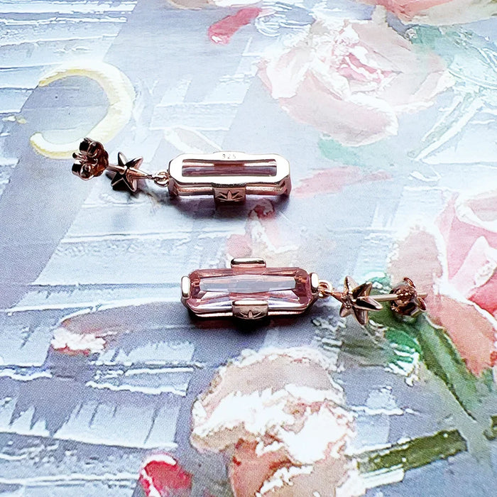 925 Sterling Silver Romantic Rose Gold Stud Earrings With Pink Stone
