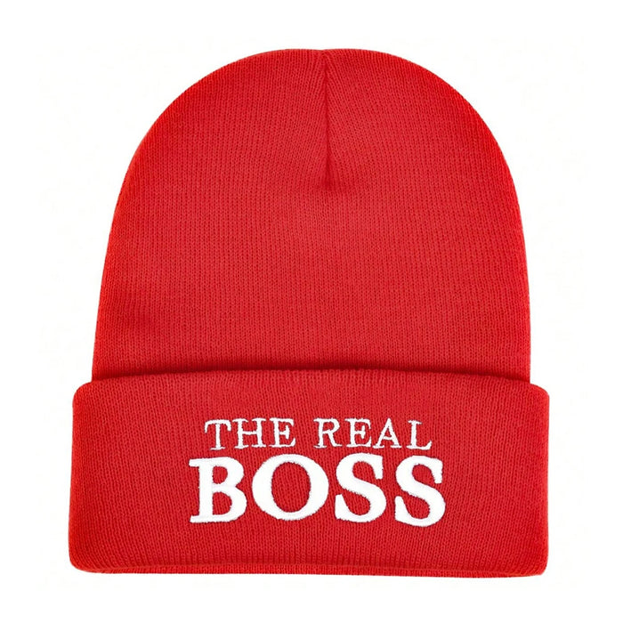 Unisex The Real Boss Embroidered Beanie Hat Autumn Winter Warm Cap For Women Men