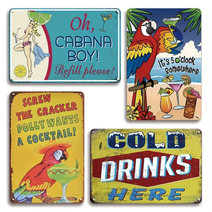 Outdoor Tiki Bar Signs Set 5 O'Clock & Cocktail