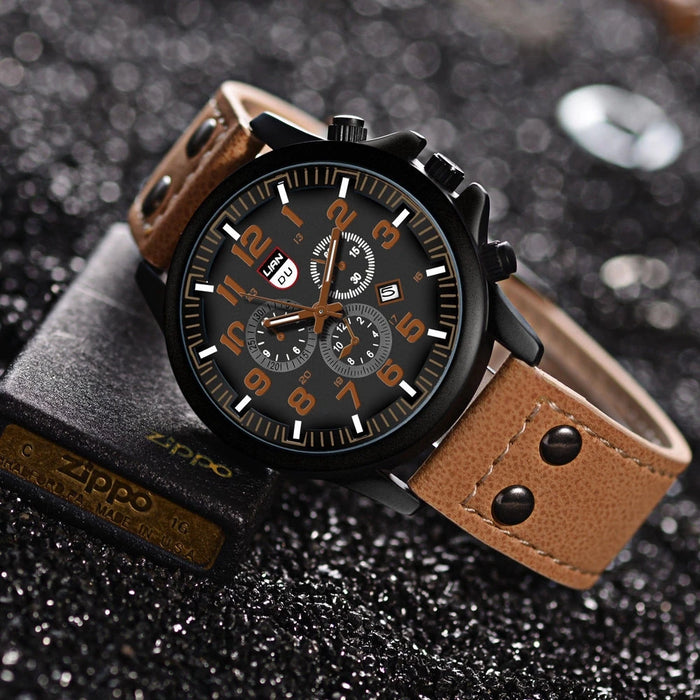 Leather Band Mens Quartz Watch