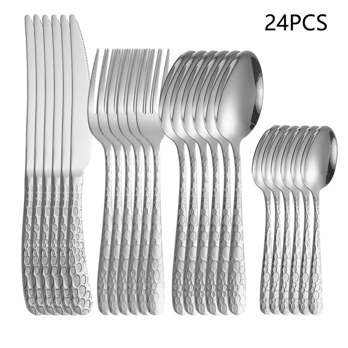4 / 6 / 16 / 24 Piece Stainless Steel Tableware With Steak Knife Dinner Fork Soup Spoon And Tea Spoon
