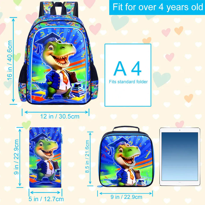 16 Inch Dinosaur Backpack Set For Boys School Lunch