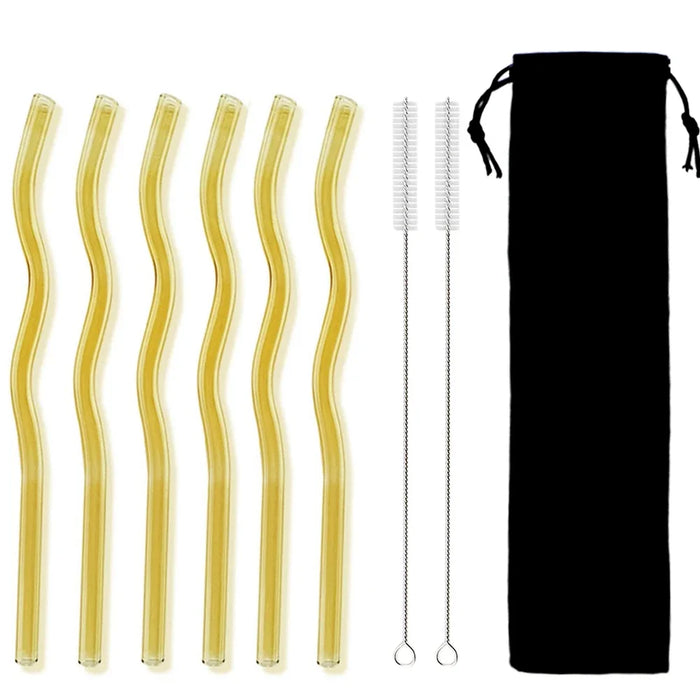 6 Piece Clear Glass Straws For Drinks Reusable Juice Smoothie Tea Tubes