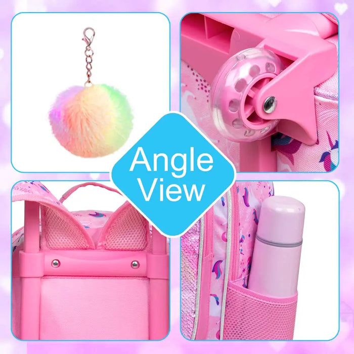 3 Piece Girls Rolling Backpack Set Butterfly Design