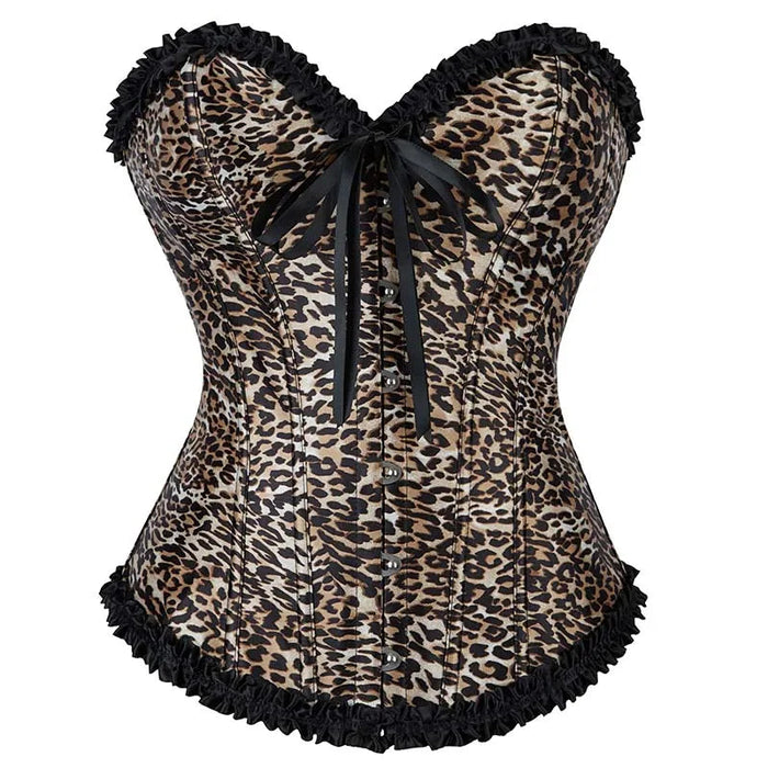 Leopard Lace-Up Bustier Corset Boned Pleated & Alluring