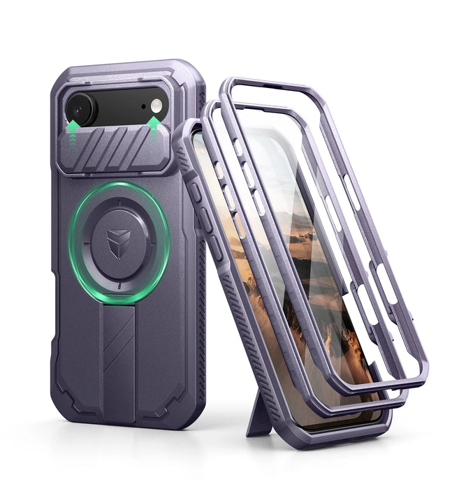 For Iphone 17 Air Rugged Armor Shockproof Case With Built-In Sliding Camera Case And Built-In Screen Protector Kickstand