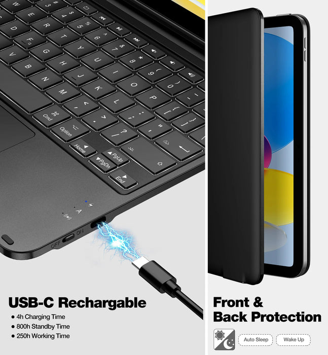 For Ipad 10Th Generation 2022 Two-Piece Folio Multi-Touch Trackpad Backlit Slim Design Keyboard Case