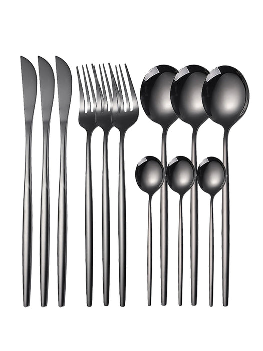12 Piece Stainless Steel Cutlery Set With Steak Knives And Dessert Spoons