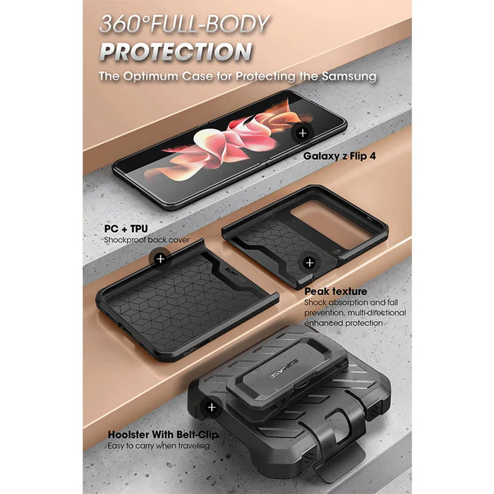 For Samsung Galaxy Z Flip 4 5G 2022 Release Ub Pro Full-Body Dual Layer Rugged Protective Case With Holster