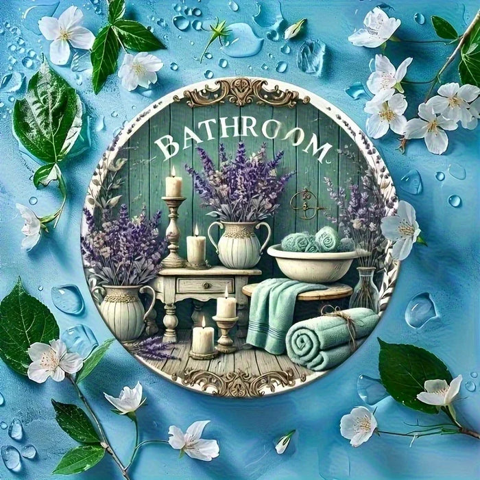 Rustic Lavender & Candle Wooden Wall Art 7.8 Round Farmhouse Bathroom Decor