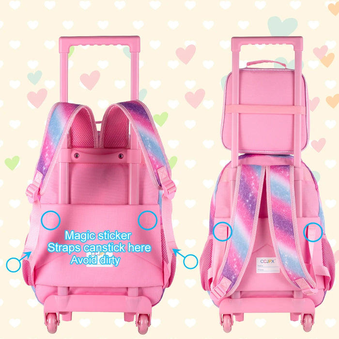 3 Piece Girls Rolling Backpack Set With Lunch Bag Dog