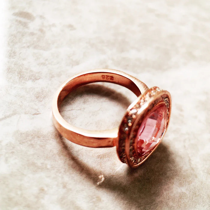 925 Sterling Silver Europe Style Pink Zirconia Ring Rose Gold Colour Fine Jewerly For Women