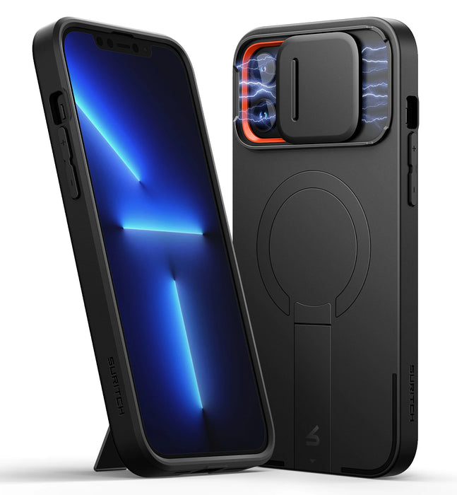 For Iphone 13 / 12 Pro Max Shockproof Bumper Slim Protective Case With Magnetic Camera Slide And Adjustable Kickstand