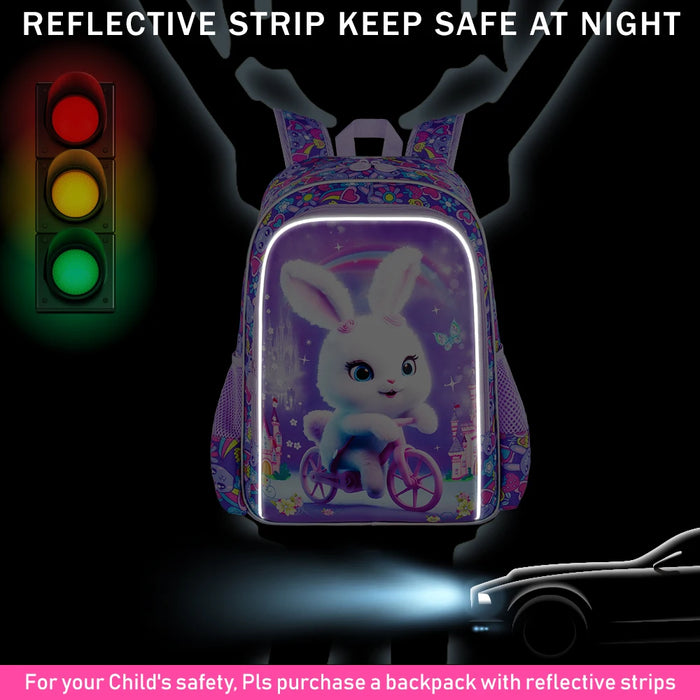 3 Piece Girls Backpack Set 16 Inch Rabbit Design For Elementary School