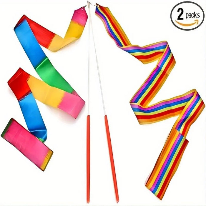 2 Pack Rainbow Dance Ribbons With Stick For Kids