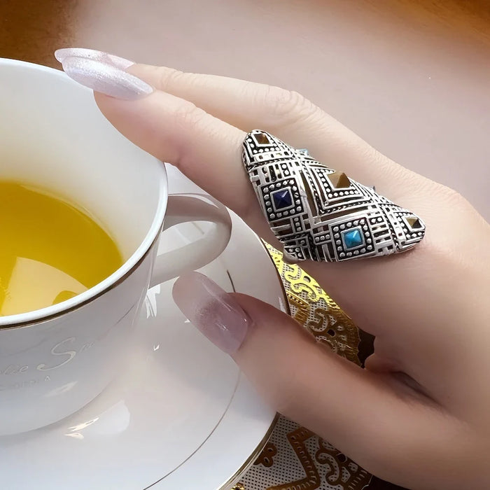 925 Sterling Silver Boho Ethnic Ring Europe Fashion For Women