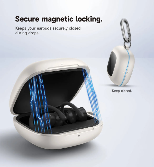 For Beats Powerbeats Pro Earbuds Full-Bodydrop Protection Case With Magnetic Lid Lock & Carabiner