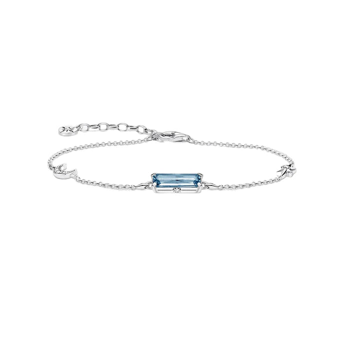 925 Sterling Silver Blue Stone Moon & Star Bracelet Boho For Women