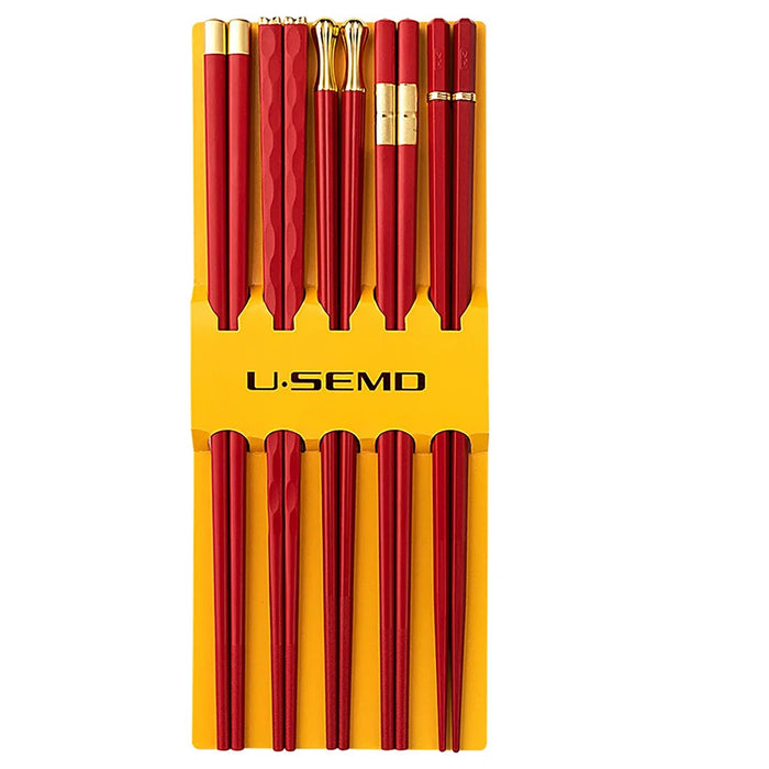 5 Pairs Stainless Steel Asian Chopsticks Set