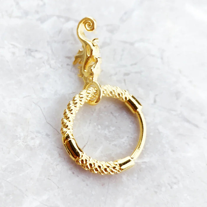 925 Sterling Silver Gold Seahorse Hinged Hoop Earrings