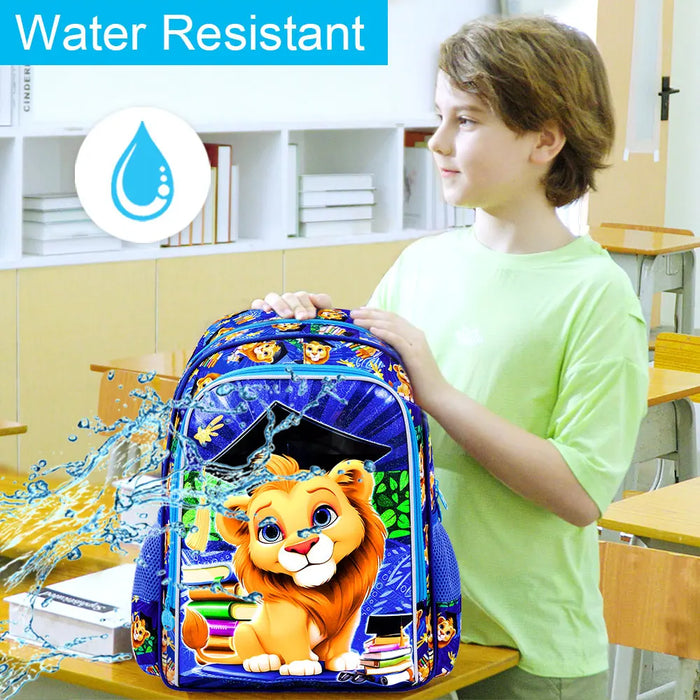 3 Piece Lion Backpack Set For Boys 16 Inch Bookbag Lunch Box Elementary School