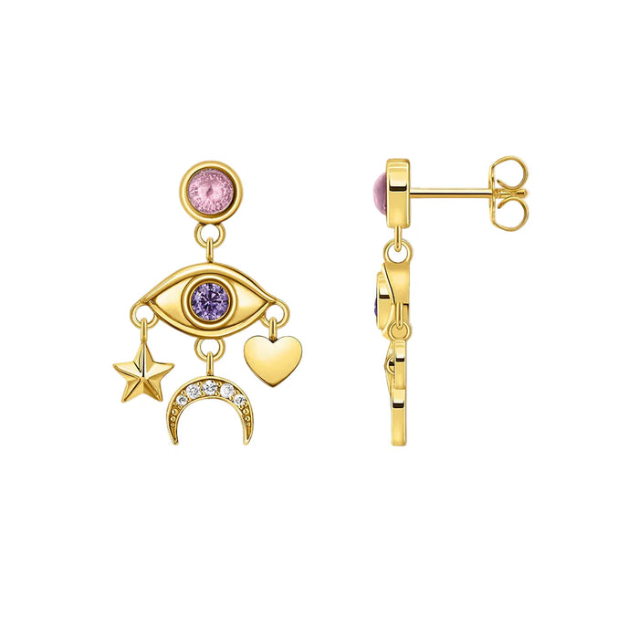 925 Sterling Silver Boho Cosmic Talisman Earrings Eye Star Moon Heart Drops European Style Fine Jewelry For Women