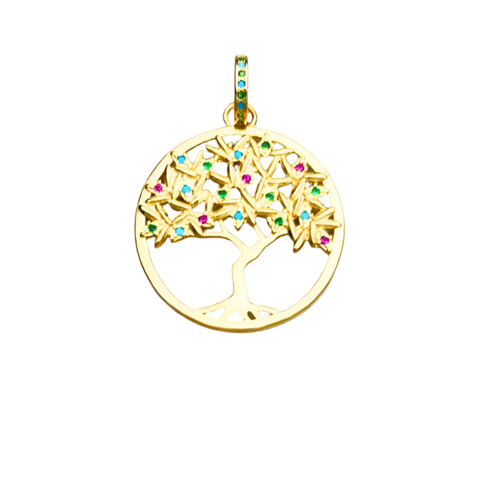 925 Sterling Silver Colourful Golden Tree Pendant Fine Jewelry For Women