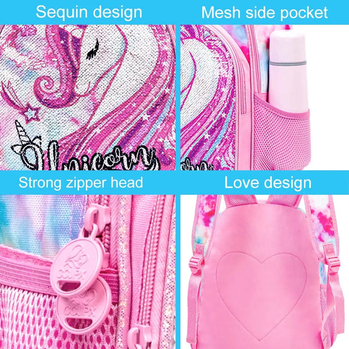 3 Piece Kids Backpack Set 16 Inch School Bag With Lunch Box Unicorn Dinosaur Design