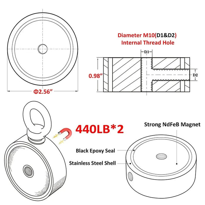 Double Sided Neodymium Magnet for Salvage Fishing