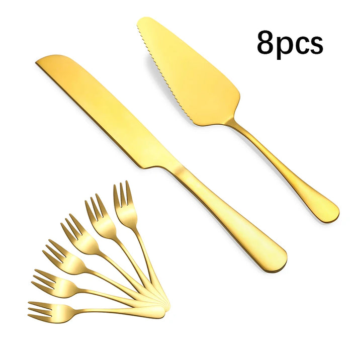 8 Piece Gold Stainless Steel Dessert Set For Home Kitchen