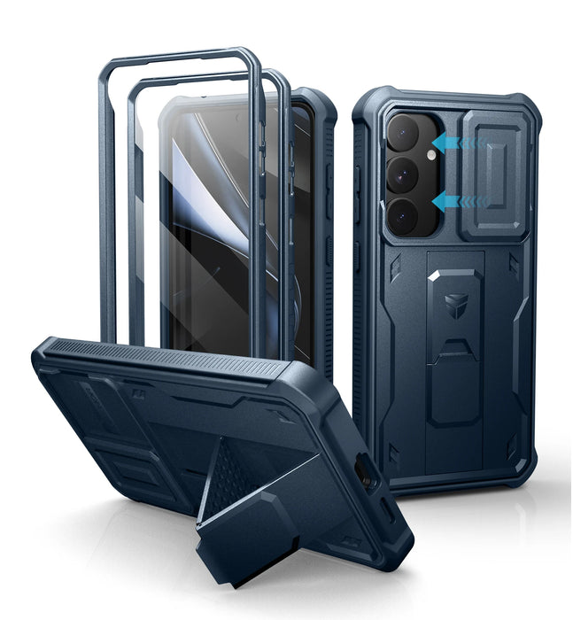 For Samsung Galaxy S25 Plus 2025 Full Body Rugged Kickstand Case With Camera Case & Built-In Screen Protector
