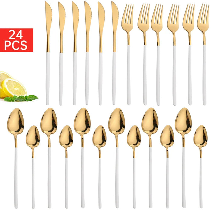 24 Piece Gold Stainless Steel Dinnerware Set With Gift Box