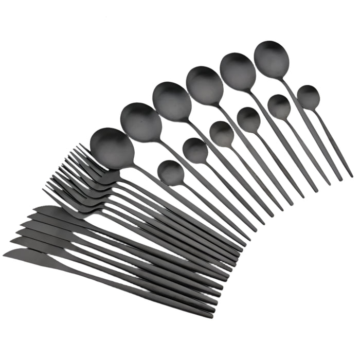 24 Piece Black Stainless Steel Flatware Set For Home Dining