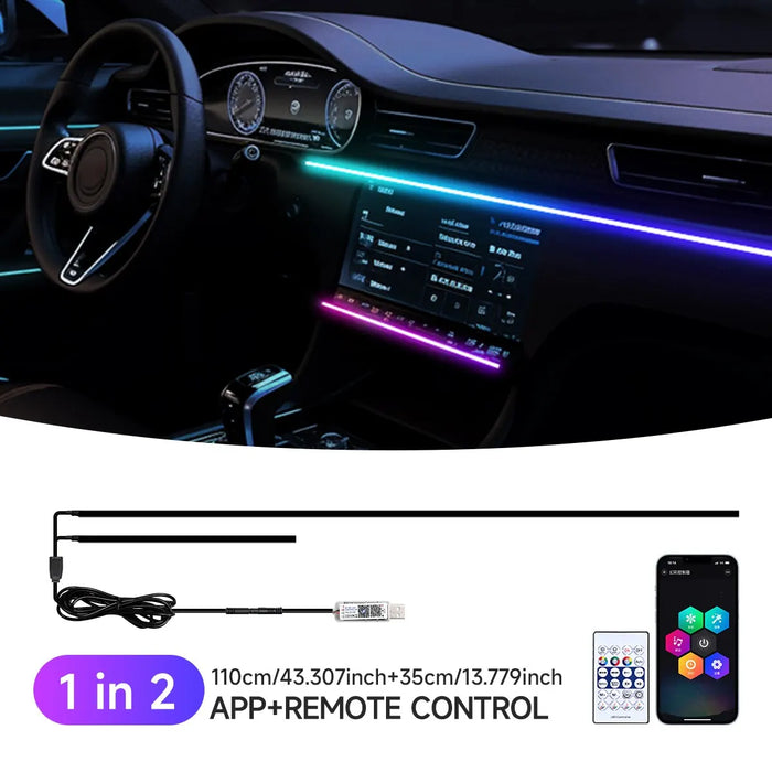 Usb Car Led Ambient Light 64 Colours 110Cm App Remote Control