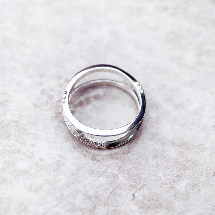 925 Sterling Silver Wave Ring With White Stones Trend Fine Jewelry For Women