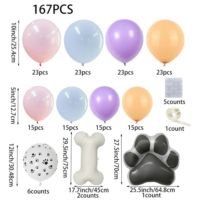 167Pcs Puppy Themed Arch Garland Set Dog Paw Pattern Balloon Suitable For Gender Reveal Birthday And Party Decorations
