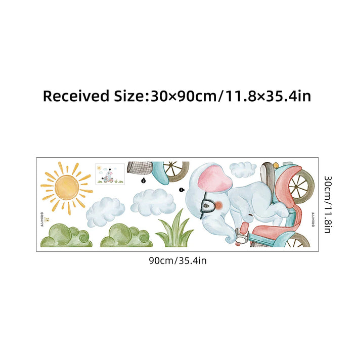 Adorable Elephant Bike Wall Sticker For Kids Room Decor