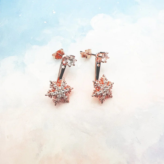 925 Sterling Silver Romantic Gift Snowflake Earrings Rose Gold Women