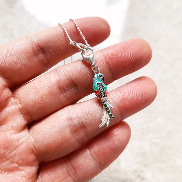 925 Sterling Silver Bohemian Parrot Charm Necklace Bird Jewelry For Women