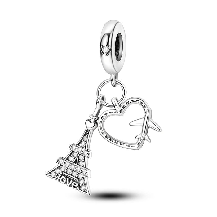 925 Sterling Silver Love In Paris Airplane Travel Charm Fits Bracelet Diy Gift For Women