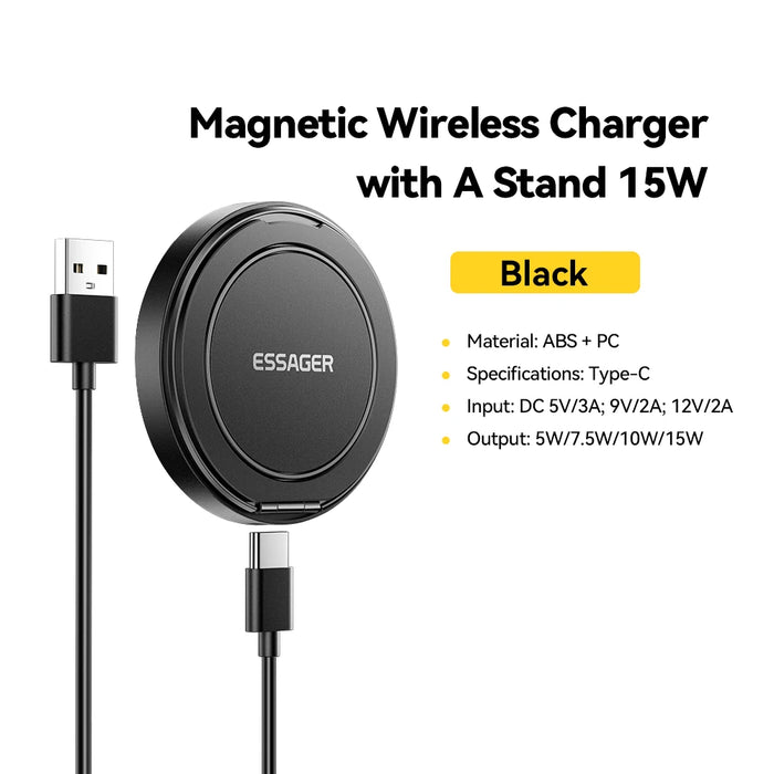 Magnetic Wireless Charger With Holder 15W Fast Charging For Iphone16 15 14 13Pro Max Airpods Mini Wireless Phone Charger
