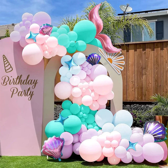 123 Pcs Mermaid Princess Balloon Sets， For Birthdays Pool Beach Parties Anniversaries Graduation Ceremonies Summer Decorations