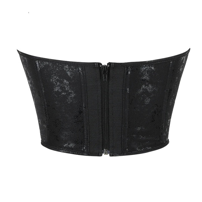 13 Women Gothic Bone-Supported Backless Bustier Pu Leather Corset Top With Back Zipper